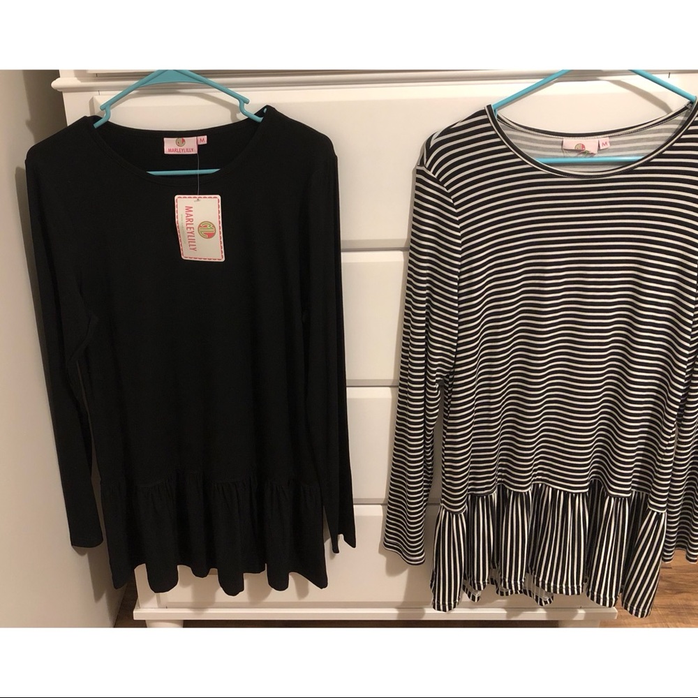 2 Marleylilly Ruffle Hem Peplum Tunics, Size M